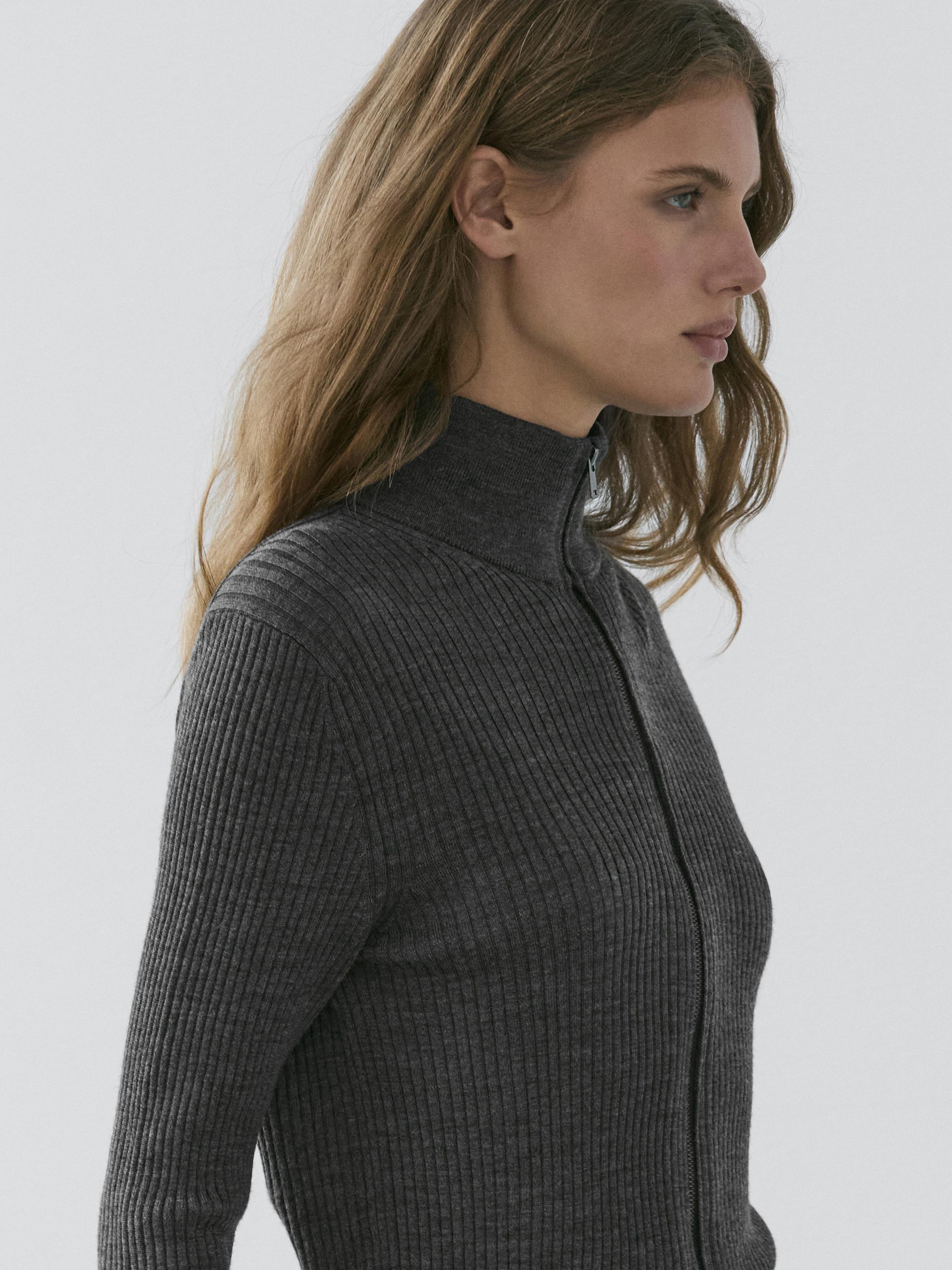 Wool zip-up cardigan